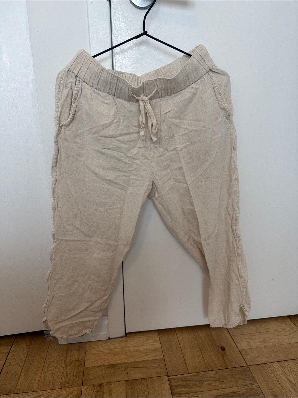 Men's Casual Drawstring Linen Pants - Cream